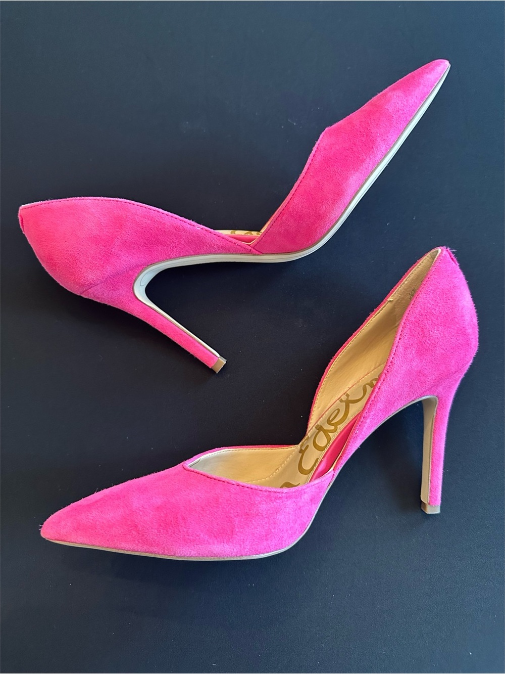 Sam Edelman Hot Pink Suede D'Orsay Pointed-Toe Pumps New, 7.5 - Picture 3 of 10